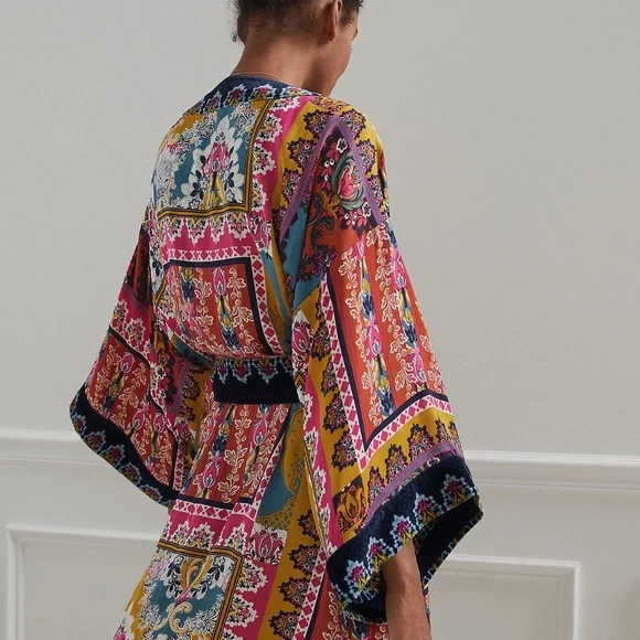 Zadie Robe Velvet Trim & Sash Anthropologie Kimono Floral M/L